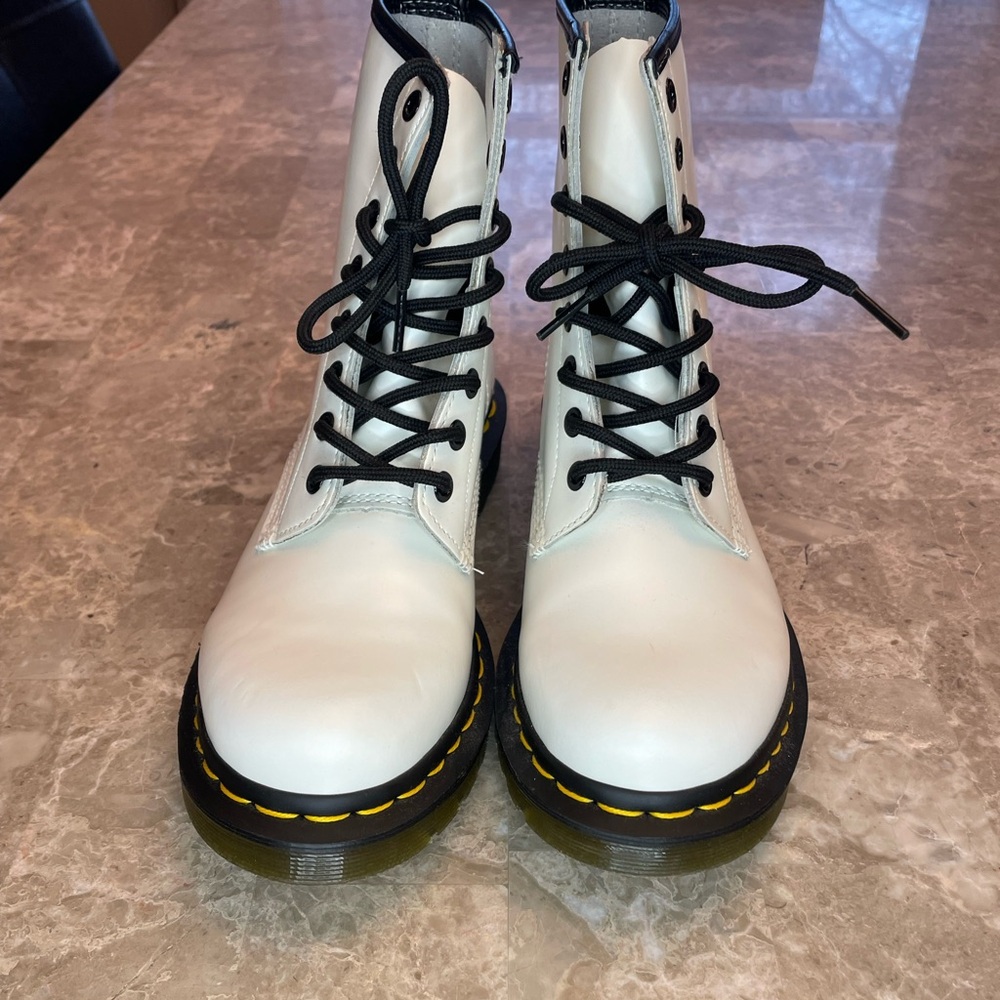 Dr. Martens White Leather Moto Boots - Picture 2 of 3